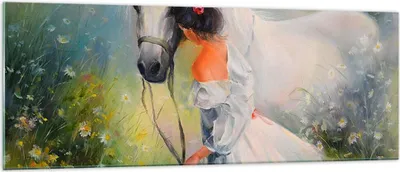 Produktbild von Bilder auf glas - Frau Wiese Pferd - 140x50cm - Glasbilder - Wandbilder - Kunstdruck - zum Aufhängen bereit - Wanddekoration aus Glas - Glas Bilder - Wandbild auf Glas - Einteilig - GAB140x50-3470