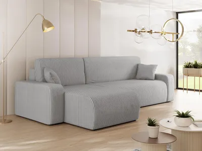Produktbild von MIRJAN24 Ecksofa Piano L Cord, Wohnzimmer Eckcouch mit Bettkasten und Schlaffunktion, Schwarze Füße, Wellenfeder, L-Form (Farbe: Poso 110)