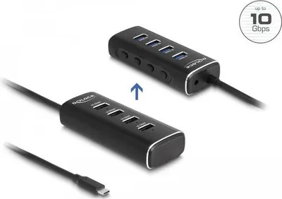 Produktbild von DELOCK 4 Port USB 10 Gbps Hub mit USB Type-C Anschluss 60cm