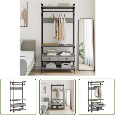 Image de The Living Store Portemanteau avec tiroirs Gris Sonoma 89x39x184,5 cm