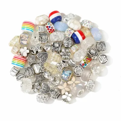 Image de Perles de verre à gros trous Charm Mix avec 60 perles, cristal blanc