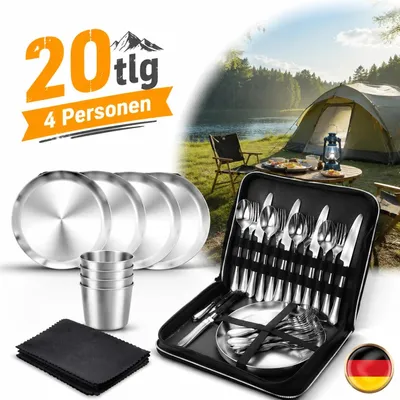Produktbild von 20-teilig 4 Personen Besteckset Edelstahl Camping Picknick Grillen Wandern DE