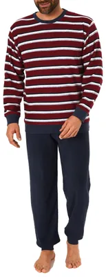 Produktbild von Eleganter Herren Frottee Pyjama Schlafanzug mit Bündchen - Streifenoptik - 291 101 13 787 ; rot , 54