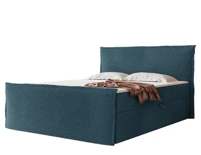 Produktbild von Boxspringbett LIZIO 180x200 Bouclé Ohren-Kopfteil Bettkasten Blau