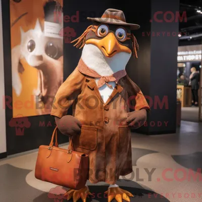 Produktbild von Rostfarbener REDBROKOLY Pinguin-Maskottchen-Kostümcharakter mit Midikleid und Geldbörse