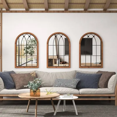Produktbild von Gewölbter Wandspiegel, dekoratives Fensterdesign, 60x90 cm