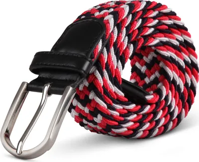 Immagine prodotto di cintura elastica hemmy (lunghezza: 105cm) rossa/blu/bianca intrecciata - cintura in tessuto elastico cintura elastica senza fori unisex regolabile all'infinito