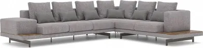 Produktbild von Luxus Grau Polstersofa L-Form Holz Couchtisch mit Beistelltisch Wohnzimmer