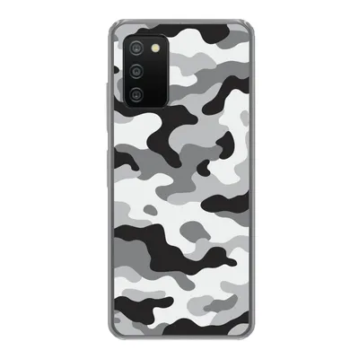 Produktbild von MuchoWow® Handyhülle Schutzhülle Hülle für Samsung Galaxy A03s Schwarz-weißes Camouflage-Muster Silikon Softcase Handy Hülle - Schutz