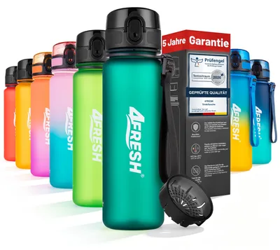 Produktbild von 4FRESH Trinkflasche 500 ml aus Tritan – BPA-freie Wasserflasche mit Sieb, auslaufsicher, Sportflasche klein für Fitness, Schule & Alltag