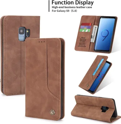 Produktbild von Galaxy S9 Hülle, LaimTop Retro Kunstledertasche Schutzhülle mit Kartenfach Standfunktion für Samsung Galaxy S9 Braun