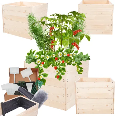 Produktbild von MODO24 Hochbeet Holz, Pflanzkasten, Massivholz, Kiefer, Kräuterbeet, Blumenkasten, Garten, Terrasse, 54x83x80 cm, Natur, ZP06