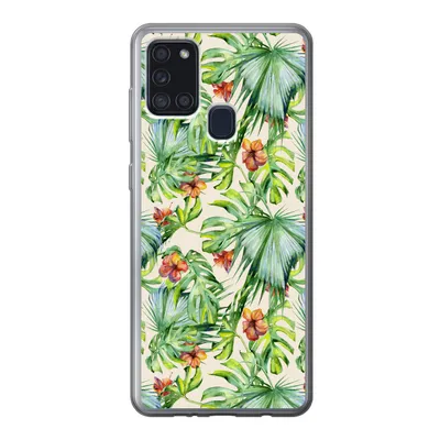 Produktbild von MuchoWow® Handyhülle Schutzhülle Hülle für Samsung Galaxy A21s Blume - Blatt - Muster Silikon Softcase Handy Hülle - Hartschale