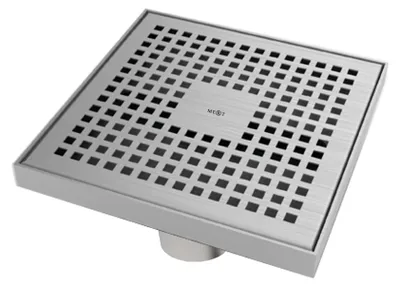 Produktbild von Bodenablauf Edelstahl „Kare" 200 x 200 mm – Duschablauf für bodengleiche Duschen, Komplettset, Karo-Rost