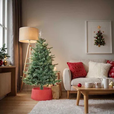 Image de Maison Exclusive - Jupe en forme de sapin de Noël, rouge, Ø 65 x 24 cm, en plastique