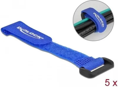 Imagen del producto de DELOCK 19527, Brida para cables con cierre de velcro, azul, 15 cm, 20 mm, paquete de 5 unidades