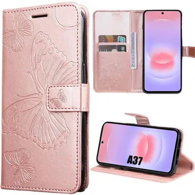 Image de Coque pour Samsung Galaxy A37 5G, Protection Antichoc Anti-Rayures CuirPolyuréthaneRose Motif Papillons