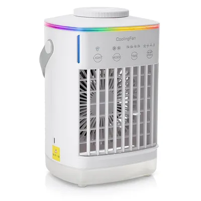 Produktbild von Mini Air Cooler 3in1 mit 700ml Tank, 4 Geschwindigkeiten, 3 Modi, LED Nachtlicht 7 Farben, leise & tragbar, für Schlafzimmer & Büro
