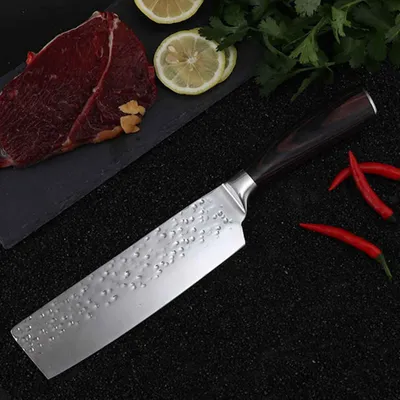 Produktbild von Hackmesser Nakiri Metzgermesser Edelstahlt Hammerschlag Kochmesser Allzweckmesser
