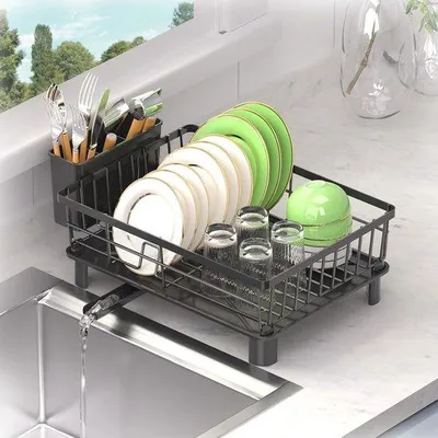 Produktbild von Kleines Edelstahl-Abspülgitter mit Auffangschale, platzsparend