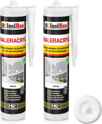 Produktbild von Isolbau Maleracryl 2 x 300 ml Weiß - Plastoelastischer Acryl-Dichtstoff zum Abdichten von Fugen im Innen- & Außenbereich - Kartusche