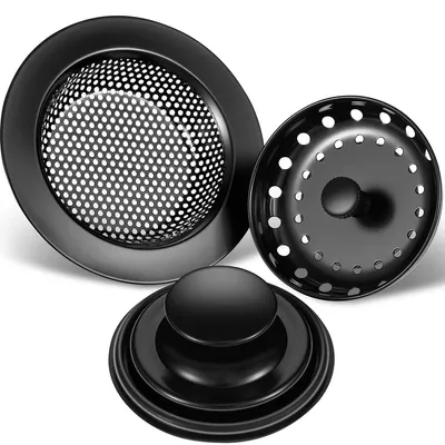 Produktbild von Spülbeckensieb Abflusssieb Abflussstopfen - 11,5 cm - Edelstahl - 3 Stück - Schwarz - Für Küche und Spüle