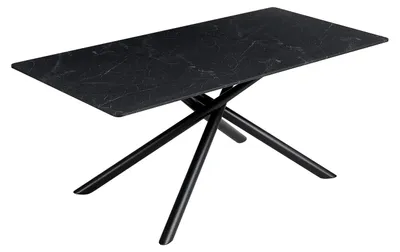 Obrázek produktu pro Moderní jídelní stůl - Obdélníkový kuchyňský stůl - Kovová konstrukce - 180 x 90 cm - Pro 6 osob - Konstrukce ve tvaru kříže - Černá barva