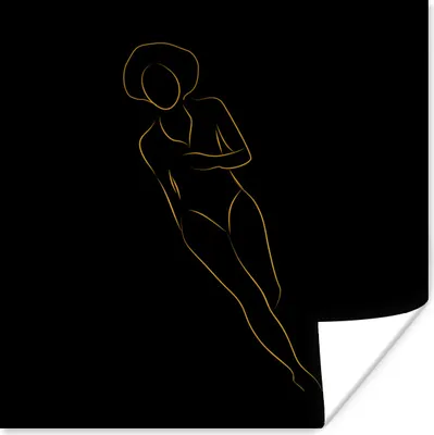Produktbild von MuchoWow® Poster Frau - Gold - Schwarz - Strichzeichnung 50x50 cm - Wohnzimmerdekoration