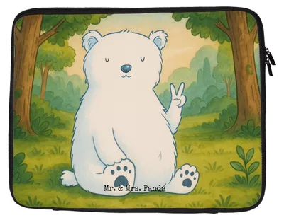 Produktbild von Mr. & Mrs. Panda Notebooktasche Eisbär Faul Design 27 x 36 cm - Weiß - Geschenk, Bürojob, Homeoffice, Hülle Laptop, Laptophülle, Teddy, Büro, Notebook Sleeve, Case, Bär