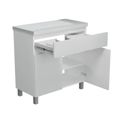 Produktbild von Waschbeckenunterschrank 80 Ariza Hängend oder Stehend Weiß Hochglanz Front Gästebad WC Toilette Schublade 2 Türen Kommode Regal Badmöbelset MDF