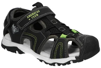 Produktbild von American Club RL184, Kinder Sandalen geschlossen Klettverschluss Leder-Einlegesohle bequem, Schwarz 31