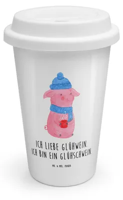 Produktbild von Mr. & Mrs. Panda Thermobecher To Go Schwein Glühwein - Weiß - Geschenk, ToGo Kaffeebecher, Weihnachten, Coffee Becher, Punsch, Weihnachtsmarkt, Glühschwein