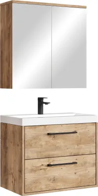Immagine prodotto di Set completo di mobili da bagno Firenze 60 x 35 cm rovere castagno - mobili da bagno con lavabo e specchiera