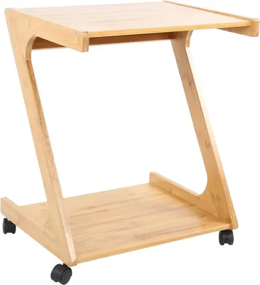 Productafbeelding van Bamboe Bijzettafel met 2 Niveaus en Wielen - Verrijdbare Salontafel
