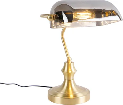 Produktbild von QAZQA - Klassisch I Antik Klassische Notarlampe Gold I Messing mit geräuchertem Spiegelglas - Banker I Wohnzimmer I Schlafzimmer I Bankerleuchte - Länglich - LED geeignet E27
