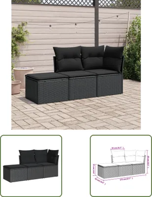 Produktbild von The Living Store 3-tlg. Garten-Sofagarnitur mit Kissen Schwarz Poly Rattan