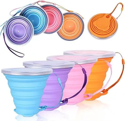 Produktbild von Famanu Faltbare Silikonbecher - Wiederverwendbarer Tragbarer Becher für Picknick Camping - 4 Stück