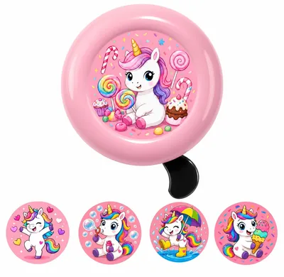 Imagen del producto de Timbre para bicicleta, diseño de unicornio, 22 mm de diámetro, color rosa, para bicicletas infantiles