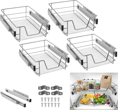 Produktbild von LARS360 4er 40cm szuflada kuchenna szuflada teleskopowa szuflada do sypialni szuflada z pełnym wysuwem kosz wysuwana szafka wysuwana szuflada półka kuchenna srebrny