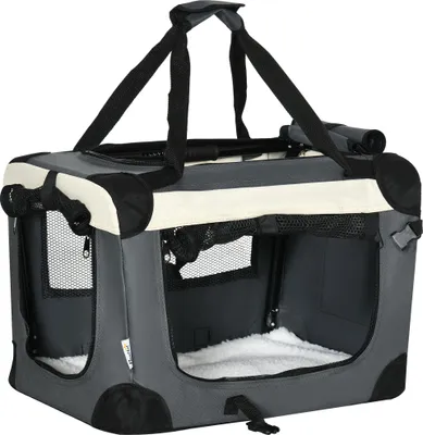 Produktbild von Transporttasche, Transportbox, für Katzen und kleine Hunde, faltbar, 3 Türen, grau, 50,5 x 33,5 x 35cm
