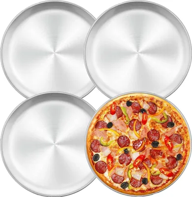 Image de Herogo Plaque à pizza en acier inoxydable Set de 4 pièces 30 cm rond pour cuire, servir et rôtir