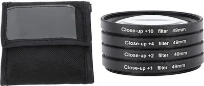 Zdjęcie produktu dla Zestaw filtrów do zbliżeń 4 w 1 +1 +2 +4 +10 obiektyw makro szkło optyczne z torbą do przechowywania aparat do fotografii cyfrowej 49mm