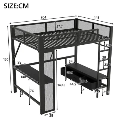 Obrázek produktu pro Postel s úložným prostorem a psacím stolem, rozměry 140x200 cm, bílá barva - multifunkční, s LED osvětlením
