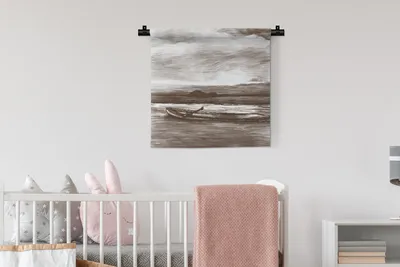 Produktbild von MuchoWow® Wandteppich Wandbehang Boot - Meer - Schwarz - Weiß 60x60 cm Tapisserie Dekoration Wandtuch - Dekorationen - Wand Decke