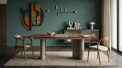 Image de Table de salle à manger, style moderne, couleur marron, confortable, avec 2 chaises