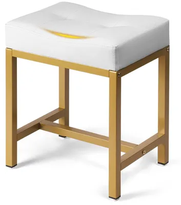 Imagen del producto de Taburete de maquillaje en forma de U, con estructura de metal y tapizado en poliuretano - Blanco