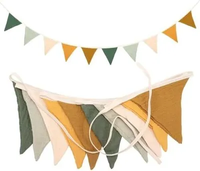 Produktbild von 1 Stück Wimpelkette Kinderzimmer, Musselin Baumwolle Stoff Wimpelkette für Mädchen Jungen Geschenk Kinderzimmer Deko Wanddeko Geschenk Babyzimmer Dekoration Bunt Banner Party