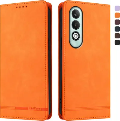 Image de Etui pour Oppo K12X 5G, étui rétro en cuirPolyuréthaneavec support et fentes pour cartes de crédit Orange