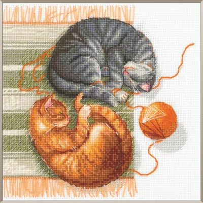 Productafbeelding van Aine telkruissteekpakket "Katten en draden", 20x20 cm