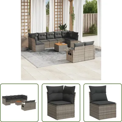 Produktbild von The Living Store 10-tlg. Garten-Sofagarnitur mit Kissen Grau Poly Rattan